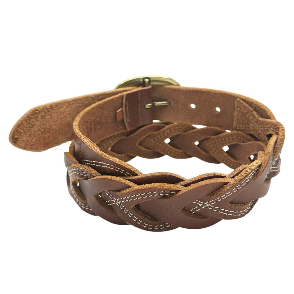 Lucky Brand | Women | Braided Walnut Interlock Brass Buckle Leather Belt | Large - Picture 2 of 8
